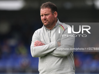 Hartlepool manager Darren Sarll during the Vanarama National League match between Hartlepool United and FC Halifax Town at Victoria Park in...