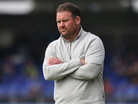 Hartlepool manager Darren Sarll during the Vanarama National League match between Hartlepool United and FC Halifax Town at Victoria Park in...