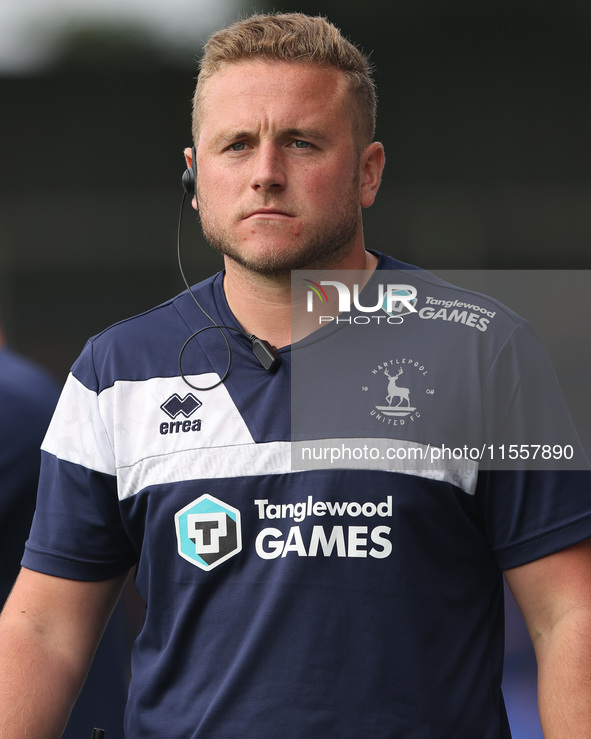 Hartlepool United goalkeeping coach Paul Woolston during the Vanarama National League match between Hartlepool United and FC Halifax Town at...