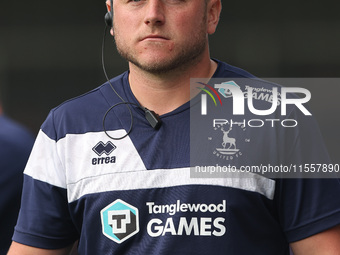 Hartlepool United goalkeeping coach Paul Woolston during the Vanarama National League match between Hartlepool United and FC Halifax Town at...