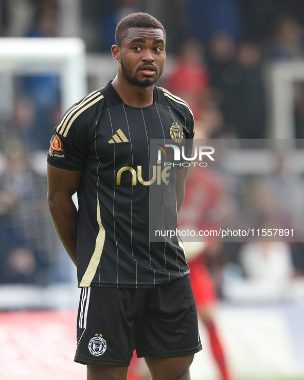 Adan George of FC Halifax Town is in action during the Vanarama National League match between Hartlepool United and FC Halifax Town at Victo...