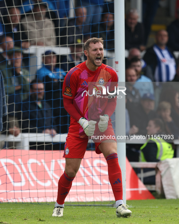 FC Halifax Town's Sam Johnson during the Vanarama National League match between Hartlepool United and FC Halifax Town at Victoria Park in Ha...