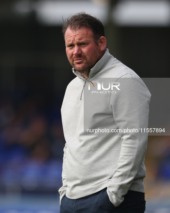 Hartlepool manager Darren Sarll during the Vanarama National League match between Hartlepool United and FC Halifax Town at Victoria Park in...