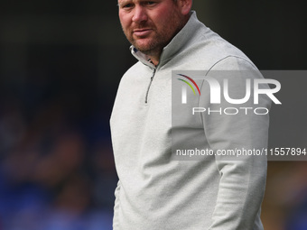 Hartlepool manager Darren Sarll during the Vanarama National League match between Hartlepool United and FC Halifax Town at Victoria Park in...