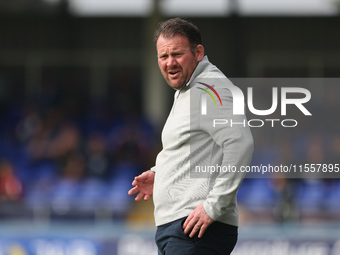 Hartlepool manager Darren Sarll during the Vanarama National League match between Hartlepool United and FC Halifax Town at Victoria Park in...