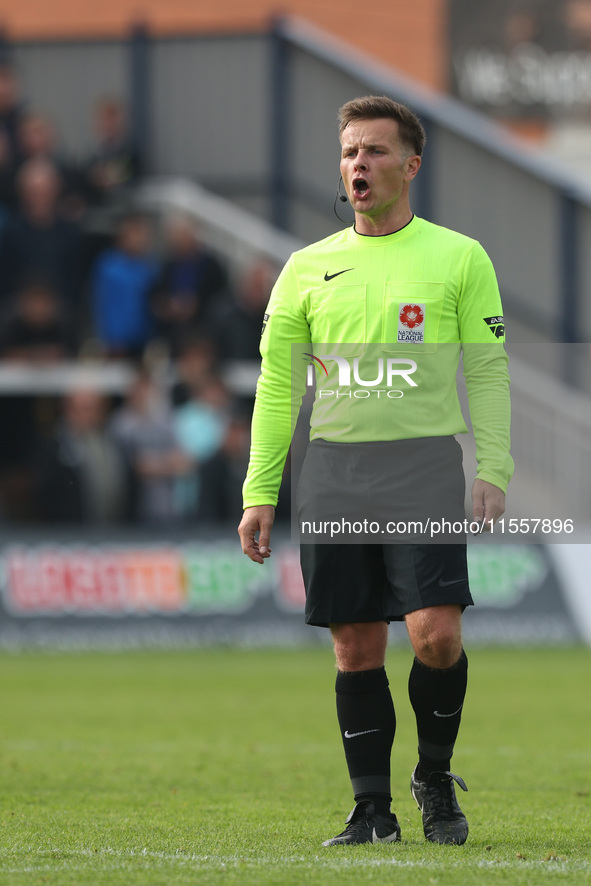 Match referee John Mulligan during the Vanarama National League match between Hartlepool United and FC Halifax Town at Victoria Park in Hart...