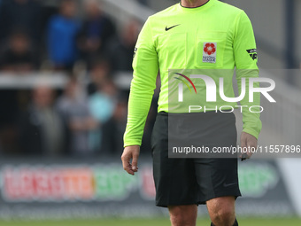 Match referee John Mulligan during the Vanarama National League match between Hartlepool United and FC Halifax Town at Victoria Park in Hart...