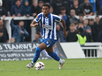 Roshaun Mathurin of Hartlepool United is in action during the Vanarama National League match between Hartlepool United and FC Halifax Town a...