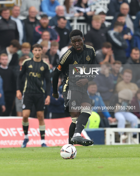 Andrew Oluwabori of FC Halifax Town is in action during the Vanarama National League match between Hartlepool United and FC Halifax Town at...