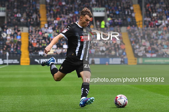 Lewis Macari of Notts County lines up a cross during the Sky Bet League 2 match between Notts County and Accrington Stanley at Meadow Lane i...