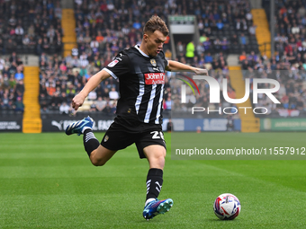 Lewis Macari of Notts County lines up a cross during the Sky Bet League 2 match between Notts County and Accrington Stanley at Meadow Lane i...