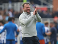 Hartlepool manager Darren Sarll applauds the fans after the Vanarama National League match between Hartlepool United and FC Halifax Town at...