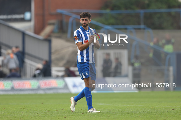 Hartlepool United's Jack Hunter applauds their fans after the Vanarama National League match between Hartlepool United and FC Halifax Town a...