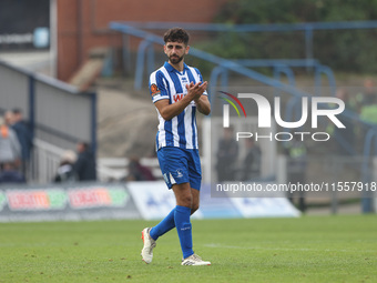 Hartlepool United's Jack Hunter applauds their fans after the Vanarama National League match between Hartlepool United and FC Halifax Town a...