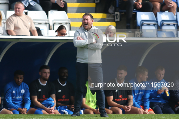 Hartlepool United Manager Darren Sarll shouts instructions during the Vanarama National League match between Hartlepool United and FC Halifa...