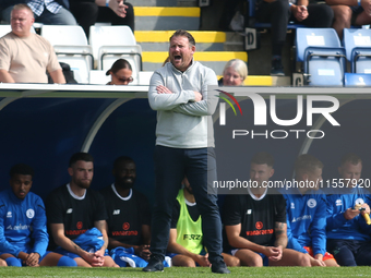 Hartlepool United Manager Darren Sarll shouts instructions during the Vanarama National League match between Hartlepool United and FC Halifa...