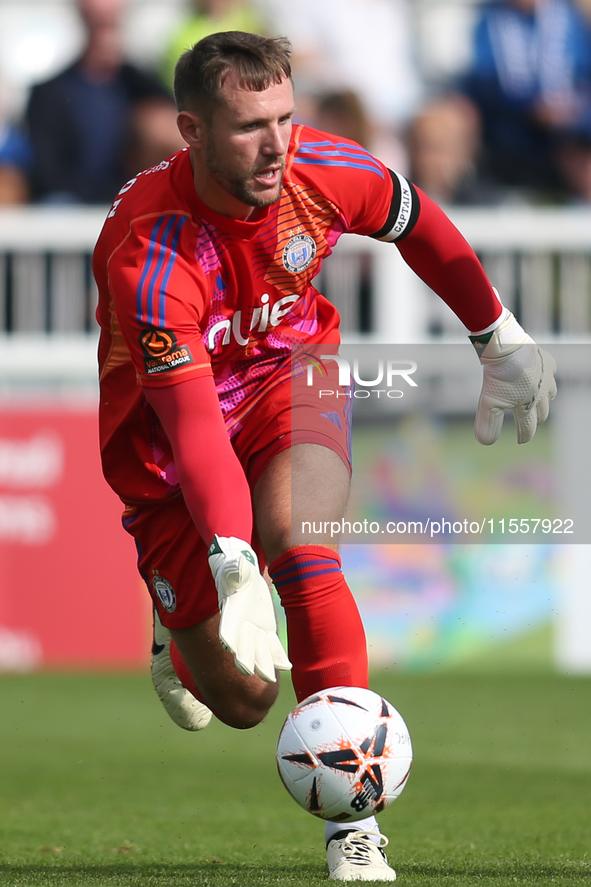 FC Halifax Town goalkeeper Sam Johnson during the Vanarama National League match between Hartlepool United and FC Halifax Town at Victoria P...