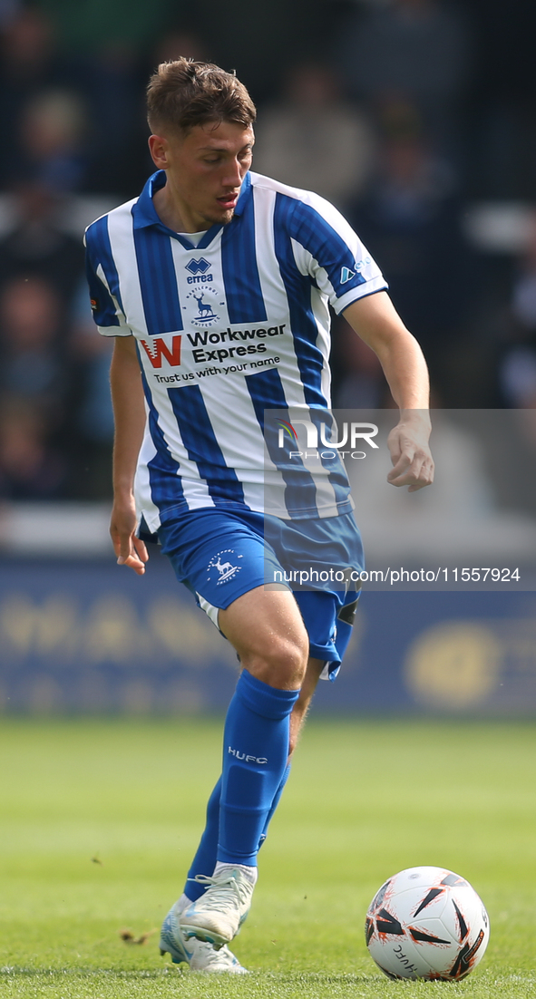 Hartlepool United's Joe Grey during the Vanarama National League match between Hartlepool United and FC Halifax Town at Victoria Park in Har...