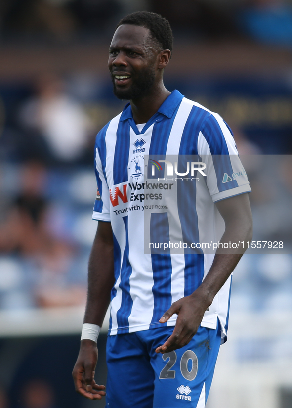 Hartlepool United's Emmanuel Dieseruvwe during the Vanarama National League match between Hartlepool United and FC Halifax Town at Victoria...