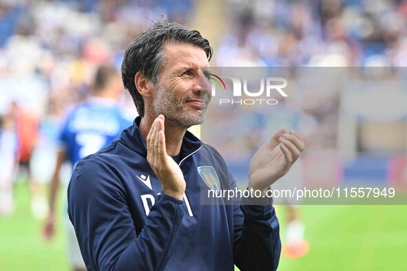 Manager Danny Cowley (Manager Colchester United) applauds fans prior to the Sky Bet League 2 match between Colchester United and Bromley at...