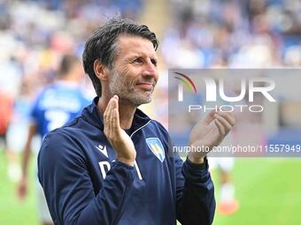 Manager Danny Cowley (Manager Colchester United) applauds fans prior to the Sky Bet League 2 match between Colchester United and Bromley at...