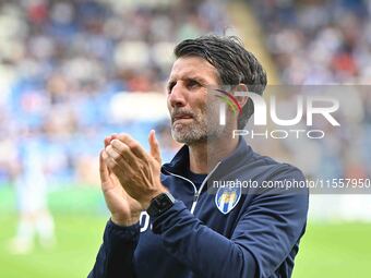 Manager Danny Cowley applauds fans during the Sky Bet League 2 match between Colchester United and Bromley at the Weston Homes Community Sta...