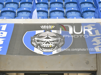 A club banner is inside the stadium during the Sky Bet League 2 match between Colchester United and Bromley at the Weston Homes Community St...