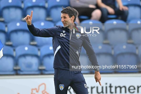 Manager Danny Cowley (Manager of Colchester United) gives a thumbs up prior to the Sky Bet League 2 match between Colchester United and Brom...