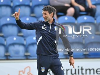 Manager Danny Cowley (Manager of Colchester United) gives a thumbs up prior to the Sky Bet League 2 match between Colchester United and Brom...