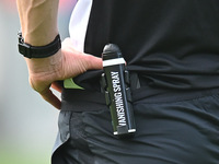 Close-up of invisible spray during the Sky Bet League 2 match between Colchester United and Bromley at the Weston Homes Community Stadium in...