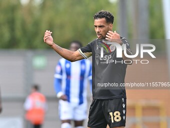 Corey Whitely (18 Bromley) gestures during the Sky Bet League 2 match between Colchester United and Bromley at the Weston Homes Community St...