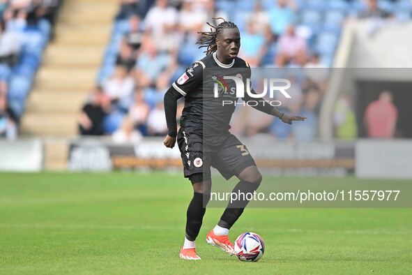 Idris Odutayo (30 Bromley) controls the ball during the Sky Bet League 2 match between Colchester United and Bromley at the Weston Homes Com...