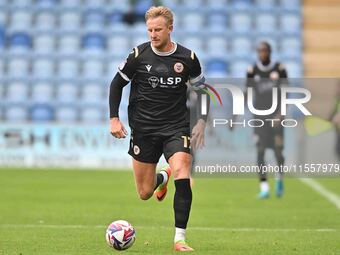 Byron Webster (17 Bromley) goes forward during the Sky Bet League 2 match between Colchester United and Bromley at the Weston Homes Communit...