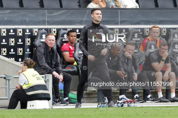 Walsall's manager Mat Sadler during the second half of the Sky Bet League 2 match between MK Dons and Walsall at Stadium MK in Milton Keynes...