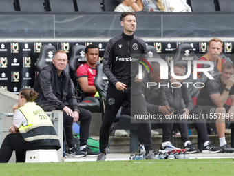 Walsall's manager Mat Sadler during the second half of the Sky Bet League 2 match between MK Dons and Walsall at Stadium MK in Milton Keynes...