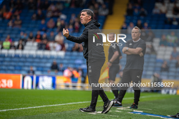 Southend United Manager Kevin Maher during the Vanarama National League match between Oldham Athletic and Southend United at Boundary Park i...