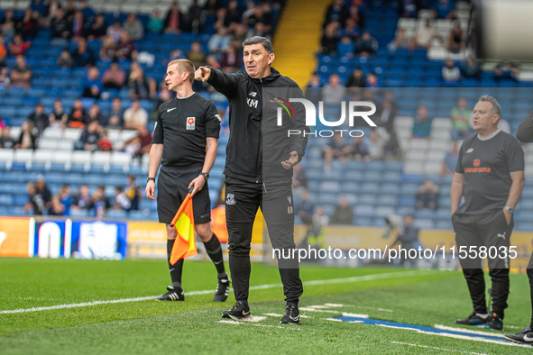 Southend United Manager Kevin Maher during the Vanarama National League match between Oldham Athletic and Southend United at Boundary Park i...