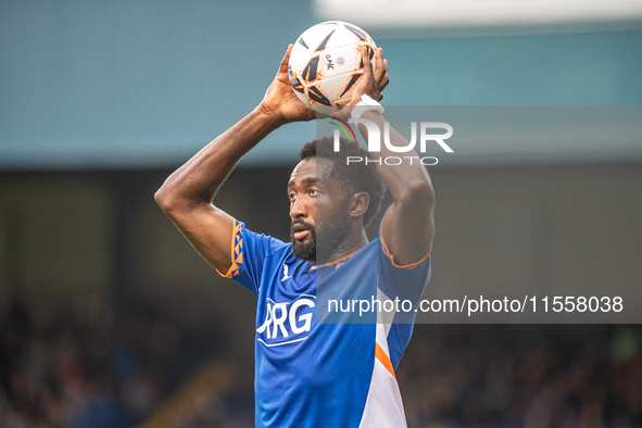 Oldham Athletic's Manny Monthe during the Vanarama National League match between Oldham Athletic and Southend United at Boundary Park in Old...