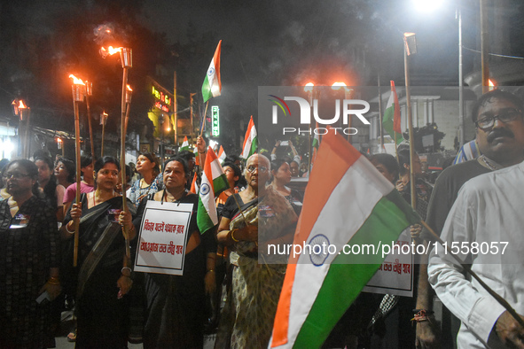 Citizens of Kolkata protest over the sexual assault and murder of a postgraduate woman doctor in Kolkata, India, on September 8, 2024. 