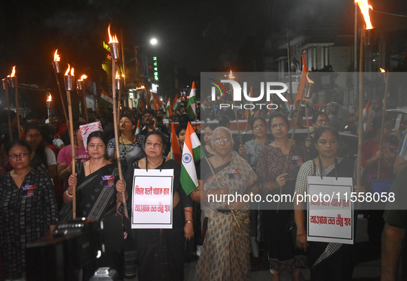 Citizens of Kolkata protest over the sexual assault and murder of a postgraduate woman doctor in Kolkata, India, on September 8, 2024. 