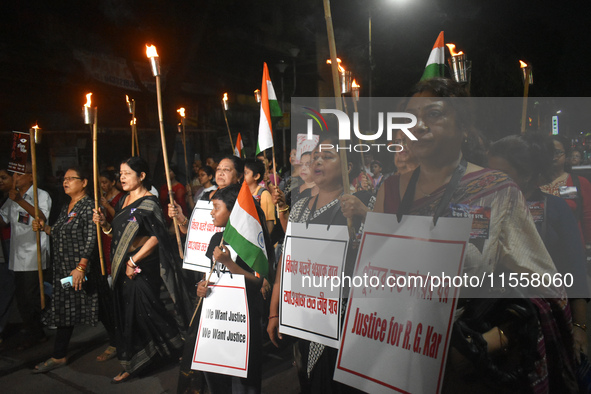 Citizens of Kolkata protest over the sexual assault and murder of a postgraduate woman doctor in Kolkata, India, on September 8, 2024. 