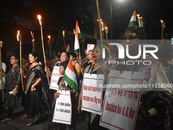 Citizens of Kolkata protest over the sexual assault and murder of a postgraduate woman doctor in Kolkata, India, on September 8, 2024. (