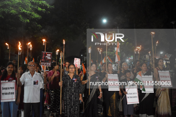 Citizens of Kolkata protest over the sexual assault and murder of a postgraduate woman doctor in Kolkata, India, on September 8, 2024. 