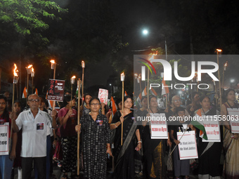 Citizens of Kolkata protest over the sexual assault and murder of a postgraduate woman doctor in Kolkata, India, on September 8, 2024. (