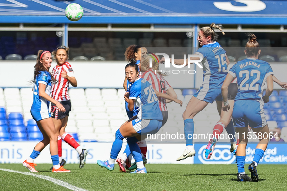 Rebecca Holloway of Birmingham heads the ball to safety during the FA Women's Championship match between Birmingham City and Sunderland at S...