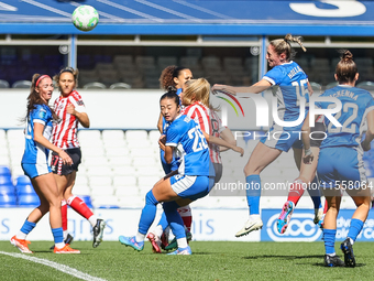 Rebecca Holloway of Birmingham heads the ball to safety during the FA Women's Championship match between Birmingham City and Sunderland at S...