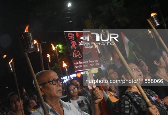 Citizens of Kolkata protest over the sexual assault and murder of a postgraduate woman doctor in Kolkata, India, on September 8, 2024. 