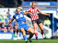 #6, Gemma Lawley of Birmingham, battles for possession with #9, Eleanor Dale of Sunderland during the FA Women's Championship match between...