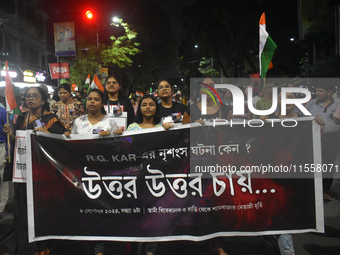 Citizens of Kolkata protest over the sexual assault and murder of a postgraduate woman doctor in Kolkata, India, on September 8, 2024. (