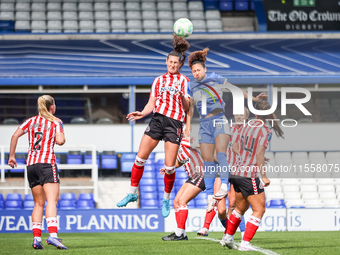 Amy Goddard of Sunderland and Tegan McGowan of Birmingham battle in the air during the FA Women's Championship match between Birmingham City...